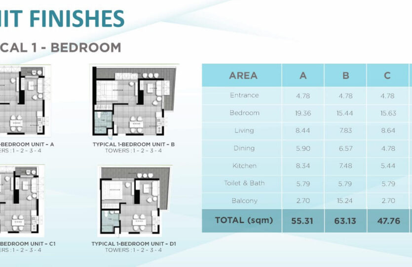 Mivela - 1 Bedroom Unit Layouts