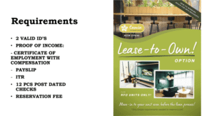 one garden residences lease to own requirment