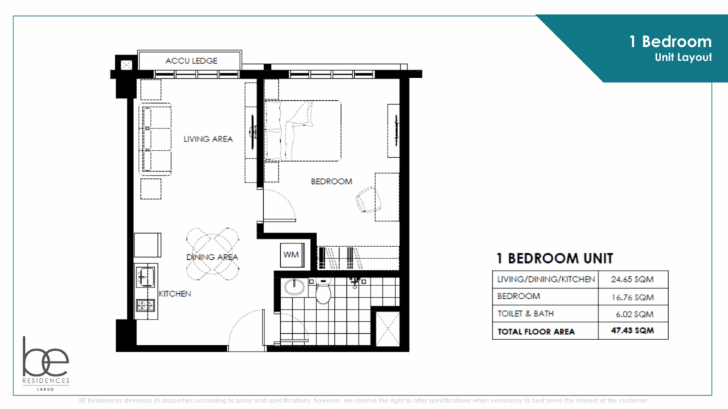 BE Residences Lahug 1BR Layout