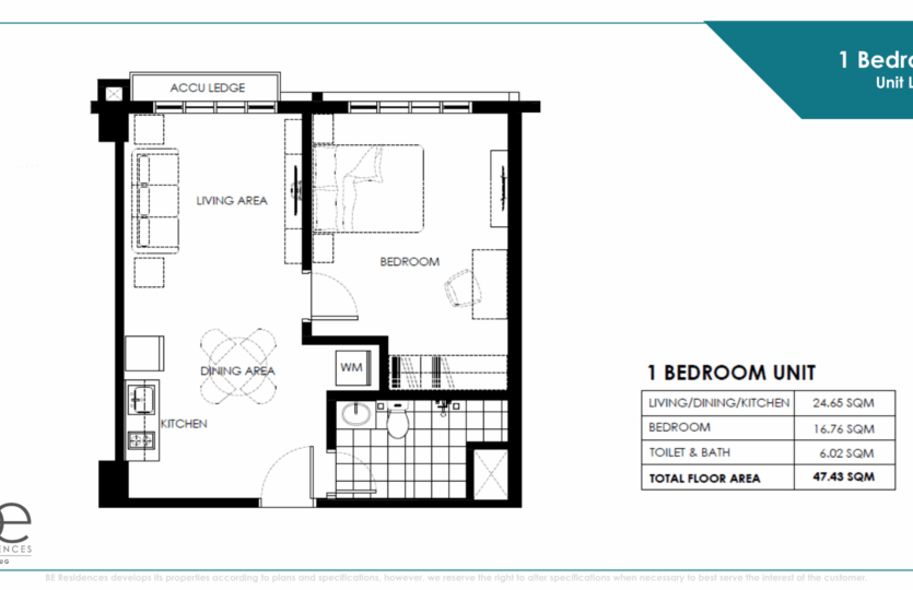 BE Residences Lahug 1BR Layout
