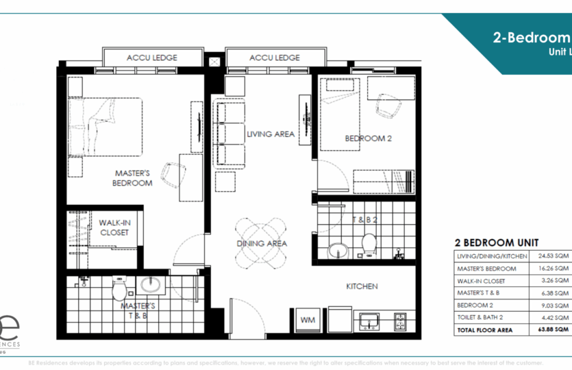 BE Residences Lahug 2BR Layout